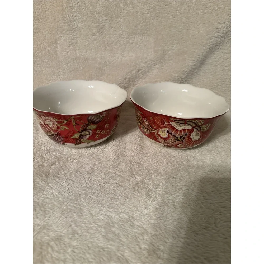 222 Fifth Gabrielle Red Cereal & Soup Bowls 5-3/4 Inches Set of 2